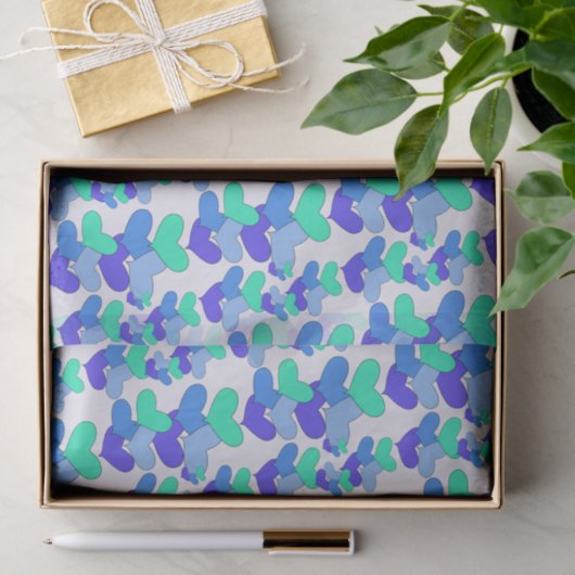 Papier Mousseline Coeurs bleu violet vert (Cadeau)