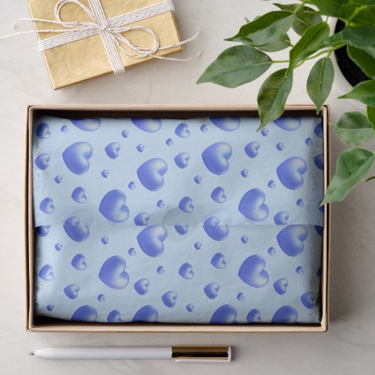 Papier Mousseline Cœurs Bleus Bébé (Cadeau)