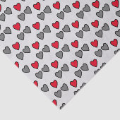 Papier Mousseline Coeurs d'amour gris et rouge papier de tissu cadea (Détail)