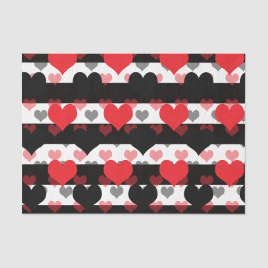 Papier Mousseline Coeurs d'Amour Noir Rouge Avec Blancs Noir (Recto)