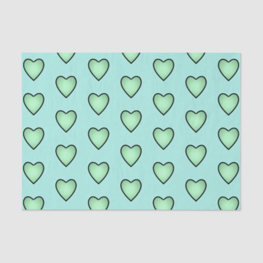 Papier Mousseline Coeurs d'amour vert motif (Recto)