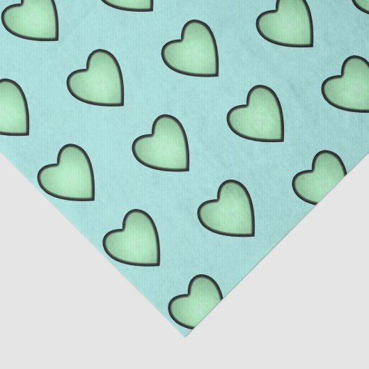 Papier Mousseline Coeurs d'amour vert motif (Détail)