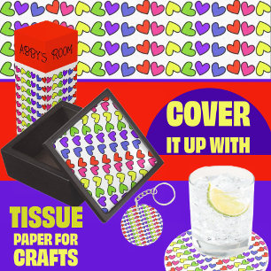 Papier Mousseline Coeurs dans les couleurs arc-en-ciel