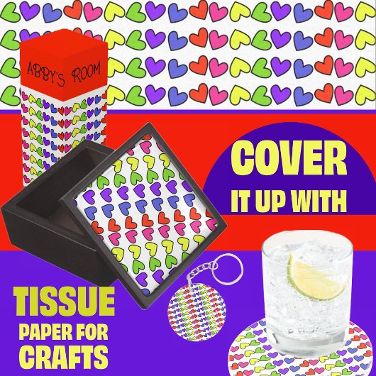 Papier Mousseline Coeurs dans les couleurs arc-en-ciel