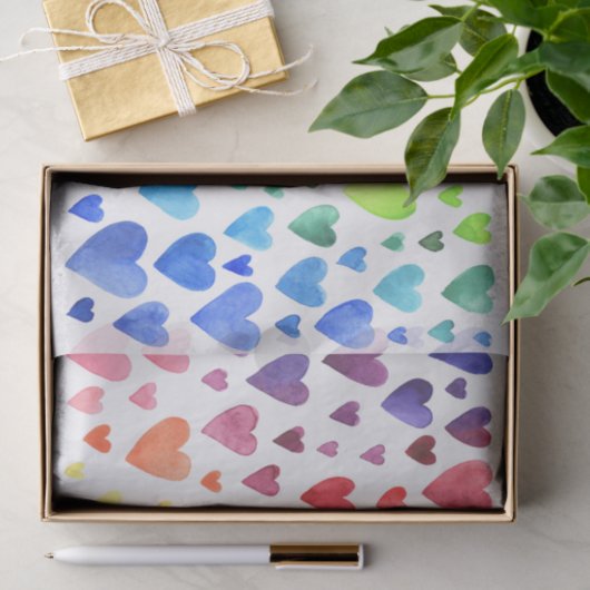Papier Mousseline Coeurs d'arc-en-ciel (Cadeau)