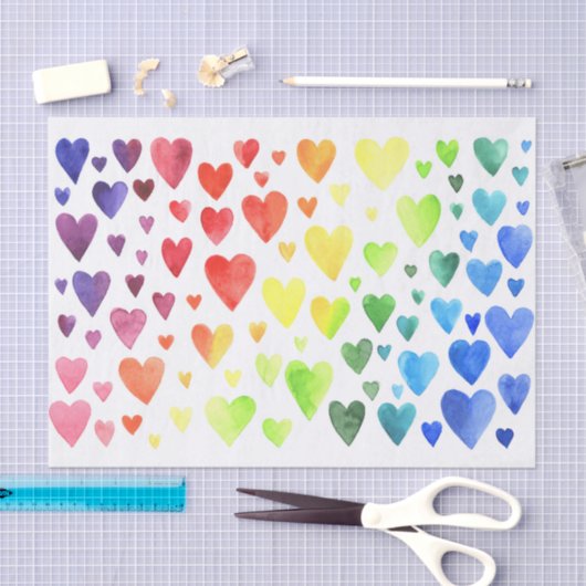 Papier Mousseline Coeurs d'arc-en-ciel (Artisanat)