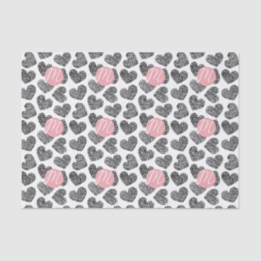 Papier Mousseline Coeurs de Doodle Noir et Blanc modernes Monogramme (Recto)