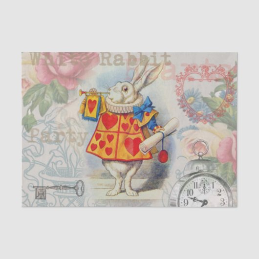 Papier Mousseline Cœurs de Lapin Blanc Alice Classique (Recto)