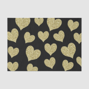 Papier Mousseline Coeurs de Parties scintillant d'or sur noir