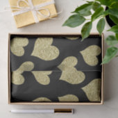 Papier Mousseline Coeurs de Parties scintillant d'or sur noir (Cadeau)