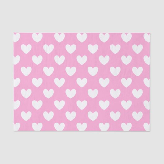 Papier Mousseline Coeurs de polka blanc sur Cotton Candy rose (Recto)