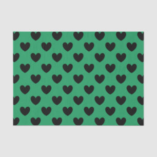 Papier Mousseline Coeurs de polka noir sur Kelly green