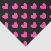 Papier Mousseline Coeurs de polka rose Fuchsia sur noir (Détail)