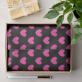 Papier Mousseline Coeurs de polka rose Fuchsia sur noir (Cadeau)