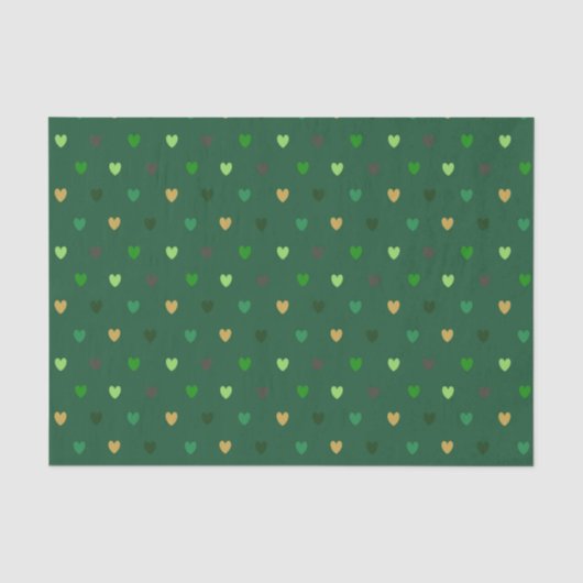 Papier Mousseline Coeurs de Polka sur vert de forêt (Recto)