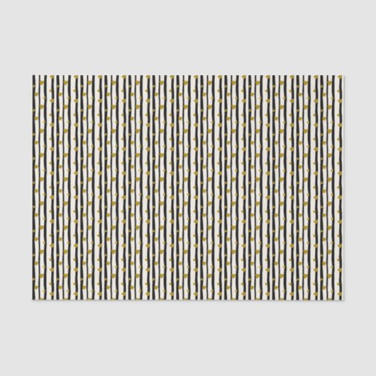 Papier Mousseline Coeurs d'or et rayures noires (Recto)