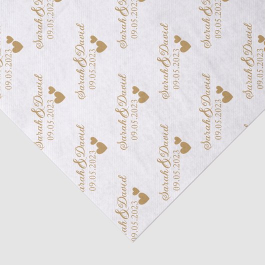 Papier Mousseline Coeurs d'or Mariage personnalisés (Détail)