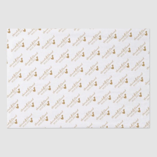 Papier Mousseline Coeurs d'or Mariage personnalisés (Recto)