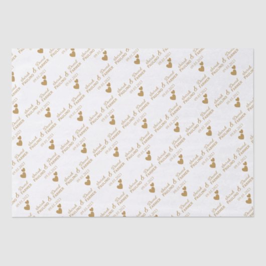 Papier Mousseline Coeurs d'or Mariage personnalisés (Recto)