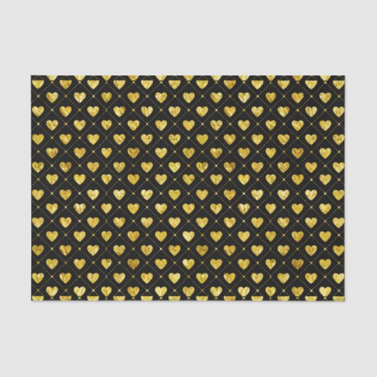Papier Mousseline Coeurs d'or sur motif noir (Recto)