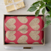 Papier Mousseline Cœurs dorés sur fond rouge (Cadeau)