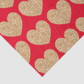 Papier Mousseline Cœurs dorés sur fond rouge (Détail)