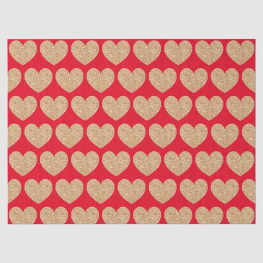 Papier Mousseline Cœurs dorés sur fond rouge (Recto)
