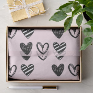 Papier Mousseline Cœurs en croquis rose pâle de style gribouillis no