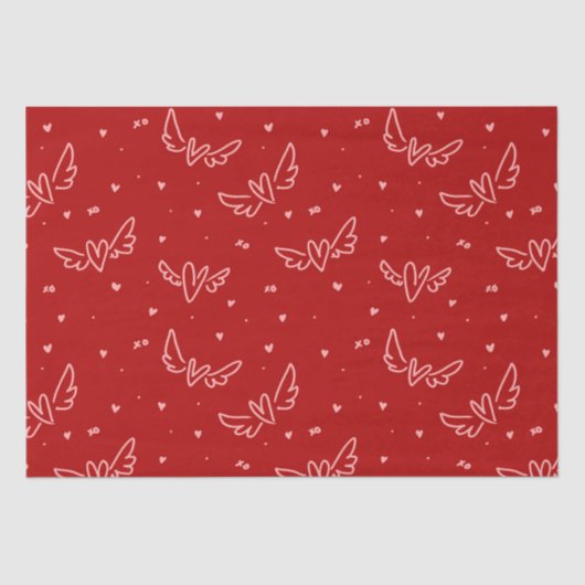 Papier Mousseline Coeurs et ailes en rouge (Recto)