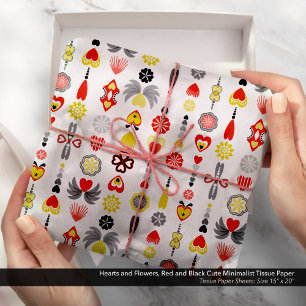Papier Mousseline Coeurs et Fleurs Rouge et Noir Cute Minimaliste