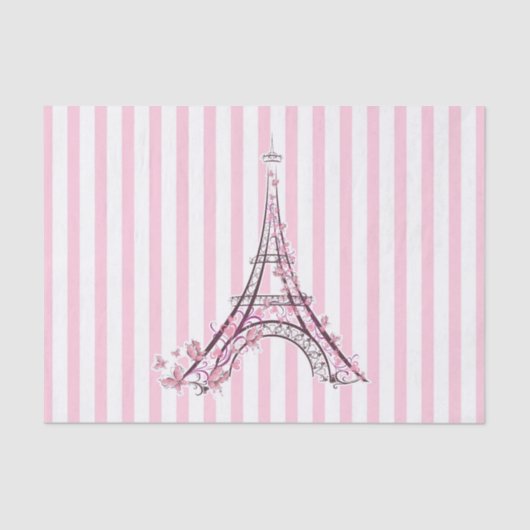 Papier Mousseline Coeurs et papillons roses Paris Tour Eiffel (Recto)