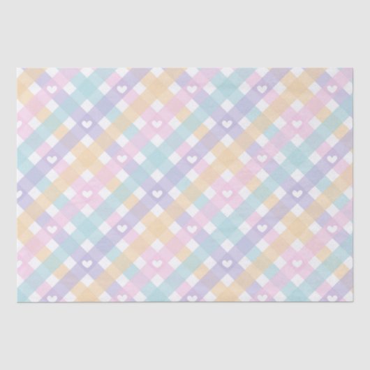 Papier Mousseline Cœurs Gingham Pastel   (Recto)