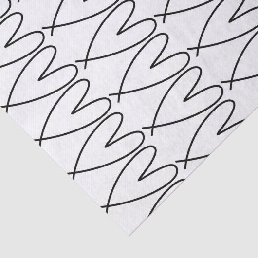 Papier Mousseline Coeurs mignons Whimsical Noir & Blanc (Détail)