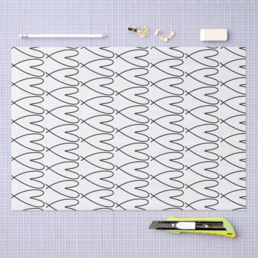 Papier Mousseline Coeurs mignons Whimsical Noir & Blanc (Artisanat)