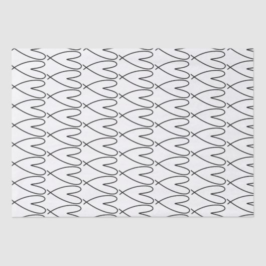 Papier Mousseline Coeurs mignons Whimsical Noir & Blanc (Recto)