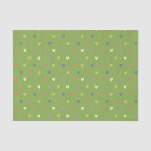 Papier Mousseline Coeurs Polka sur vert vert (Recto)
