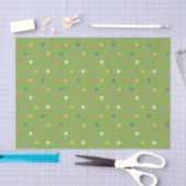 Papier Mousseline Coeurs Polka sur vert vert (Artisanat)
