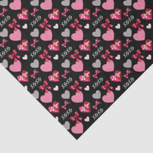 Papier Mousseline Cœurs romantiques, rubans et motif XOXO
