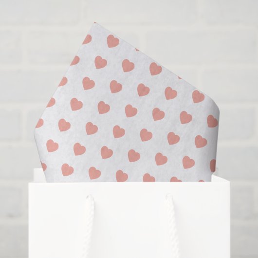 Papier Mousseline Coeurs rose bébé vintage sur blanc (Sac cadeau)