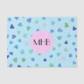 Papier Mousseline Coeurs roses, Coeurs bleus, Motif de Coeurs, Monog (Recto)