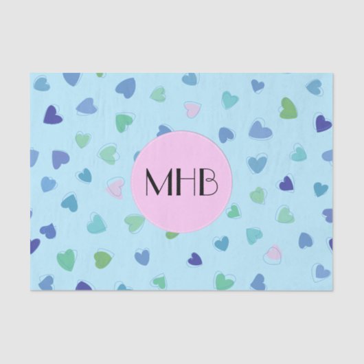 Papier Mousseline Coeurs roses, Coeurs bleus, Motif de Coeurs, Monog (Recto)