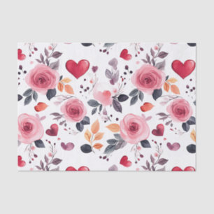 Papier Mousseline Coeurs roses et Rose