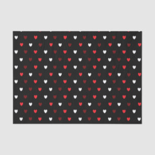 Papier Mousseline Coeurs rouge et blanc sur noir
