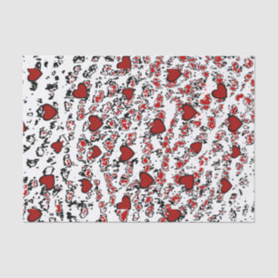 Papier Mousseline Coeurs rouges éparpillés/ blancs