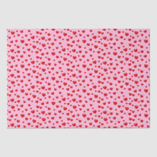 Papier Mousseline Coeurs rouges éparpillés sur rose