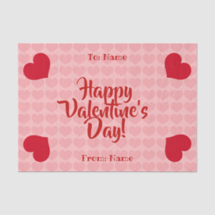 Papier Mousseline Coeurs rouges sur motif rose