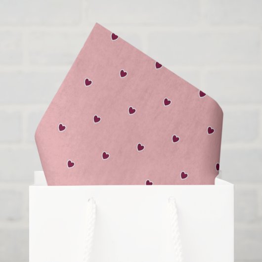 Papier Mousseline Cœurs rouges sur rose (Sac cadeau)