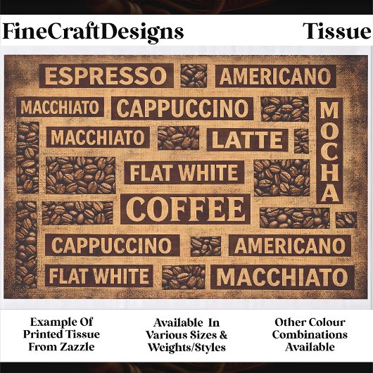 Papier Mousseline Coffee Typography Rustic Burlap Word FC5 Decoupage