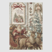 Colage Découpage Rustique Vintage Père Noël