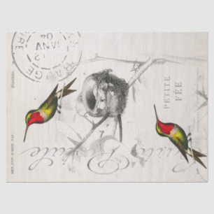 Papier Mousseline Colibri Nest Vintage français Postmark Decoupage